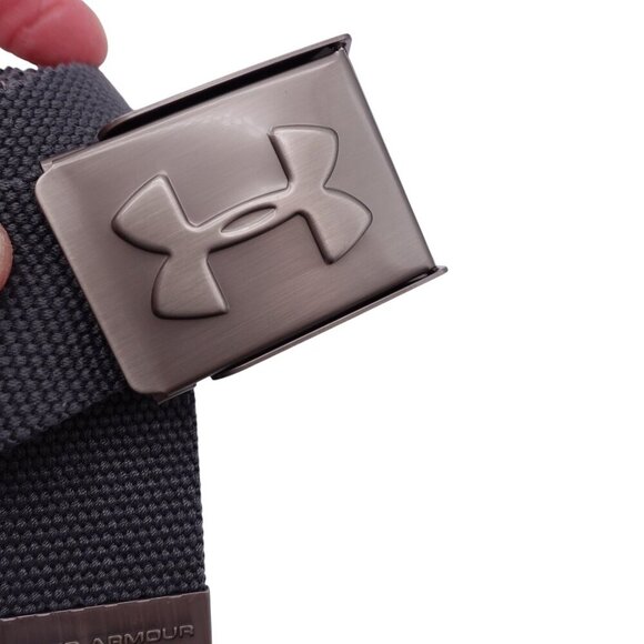 Under Armour Webbed Belt OSFM Gray Woven Canvas Military Style Adjustable Clasp - Picture 2 of 9